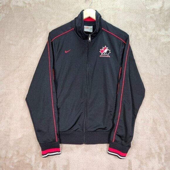 Nike Team Canada Hockey Jacket Full Zip Black Long Sleeve Pockets Men's Size M - Picture 1 of 13